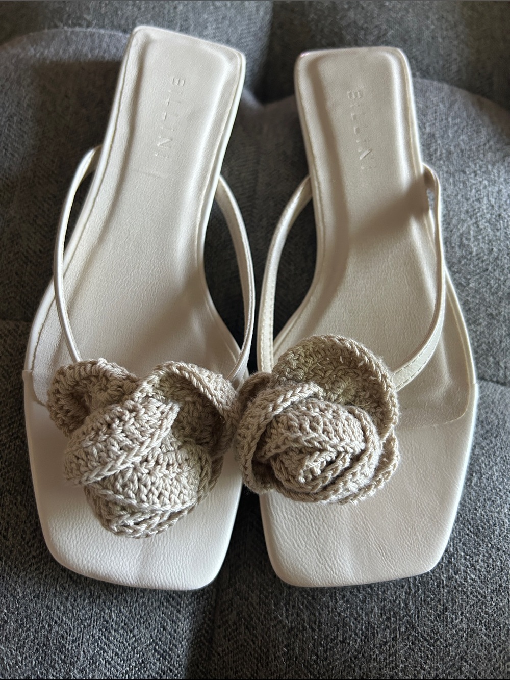 Idella Cream Crochet Rosette Flat Sandals